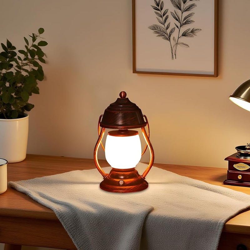 مصباح طاولة فانوس قديم يعمل بتقنية LED من البرونز والحديد القابل لإعادة الشحن مع تأثير الوهج المتقطع 24 سم - Image 3